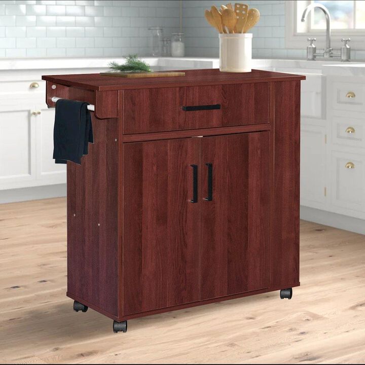 Better Home Products Shelby Rolling Kitchen Cart with Storage Cabinet - Mahogany