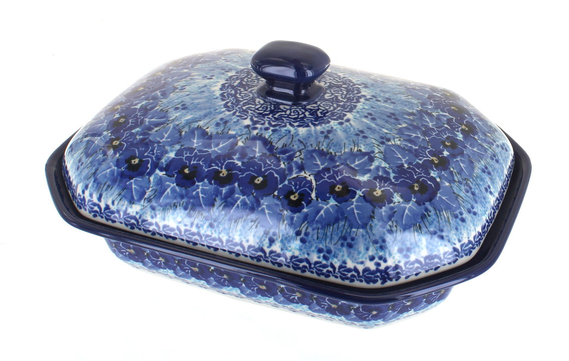 Blue Rose Polish Pottery Mockingbird Medium Covered Baker