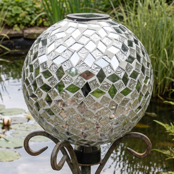 Sunnydaze Mirrored Diamond Gazing Ball with Solar Light - 10 in - 2pk