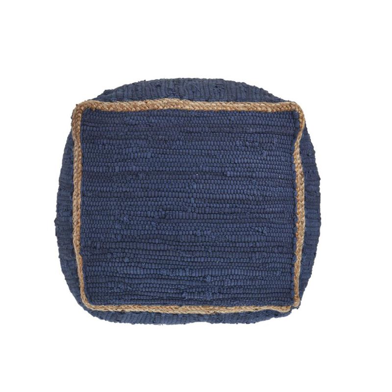 Hivvago 18 Inch Indigo Cotton And Jute Cube Pouf Ottoman