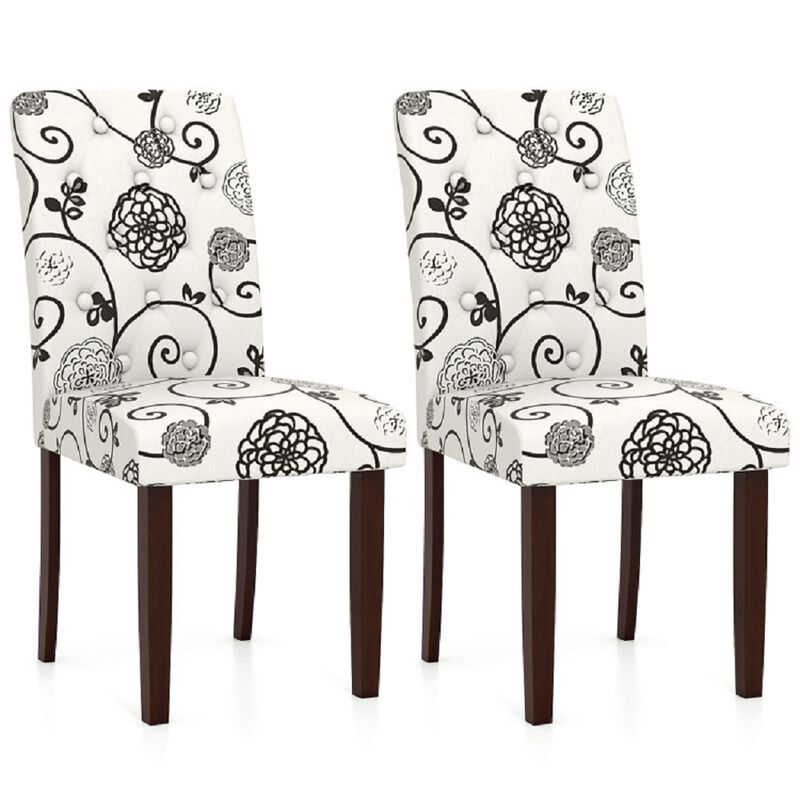 Set of 2 Button Tufted Wooden Dining Chairs, Fabric Upholstered with High Curved Back image number 0