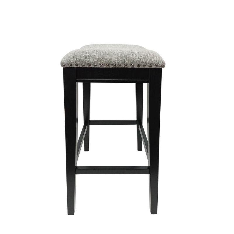 Carolina Living Sawyer 30 Saddle Barstool - Set of 2 - Antique Black- Grey Chenille Upholstery