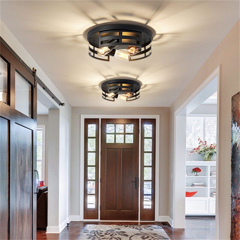 13 in. 3-Light Black Flush Mount Ceiling Lamp (Set of 2) image number 6