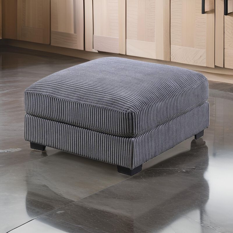 Joana Cocktail Ottoman, Dark Gray Wide Welt Corduroy Fabric, 37 Inch - Benzara