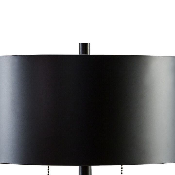 Kien 24 Inch Modern Table Lamp, Black Metal Drum Shade, Gold Toned Base-Benzara