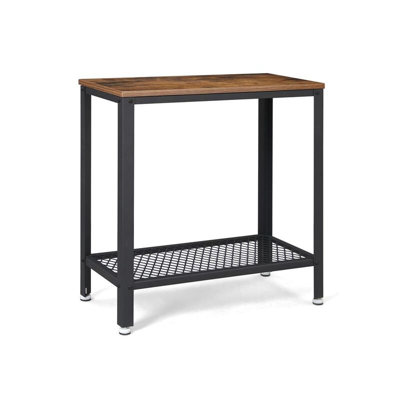 Hivvago Industrial Rustic Brown Side Table with Mesh Shelf