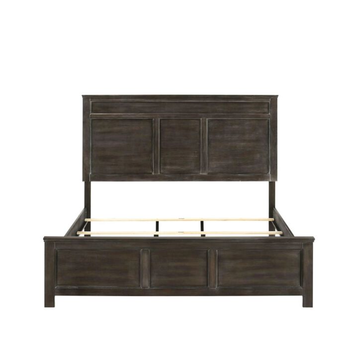 Aver King Size Bed, Transitional Carved Panel Design, Nutmeg Brown Wood - Benzara