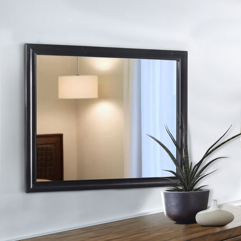 47 Inch Wood Mirror, Landscape Frame, Classic, Black - Benzara