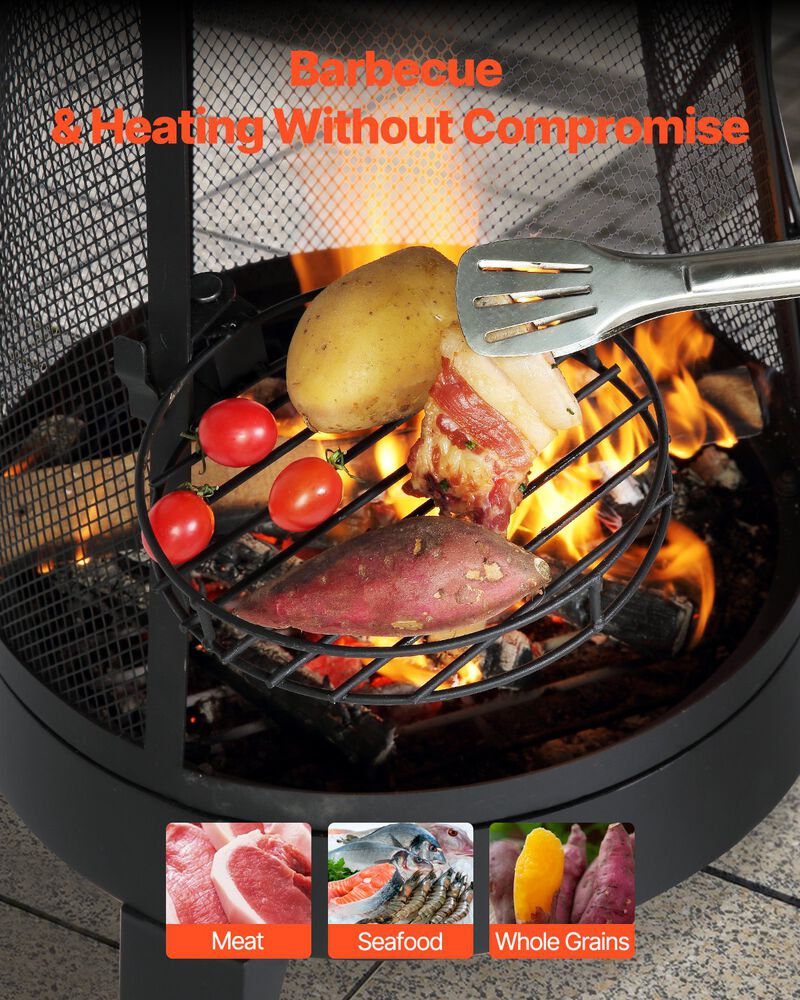 Outdoor Chiminea Firepit with Grill Mesh and Chimney for Wood Burning image number 4