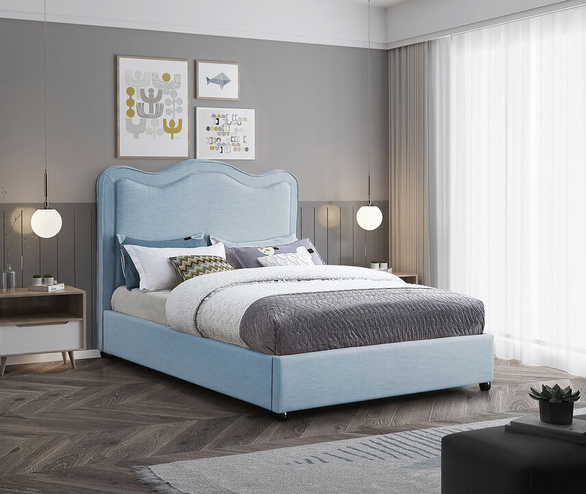 Meridian Furniture Felix Light Blue Linen Textured Fabric Queen Bed