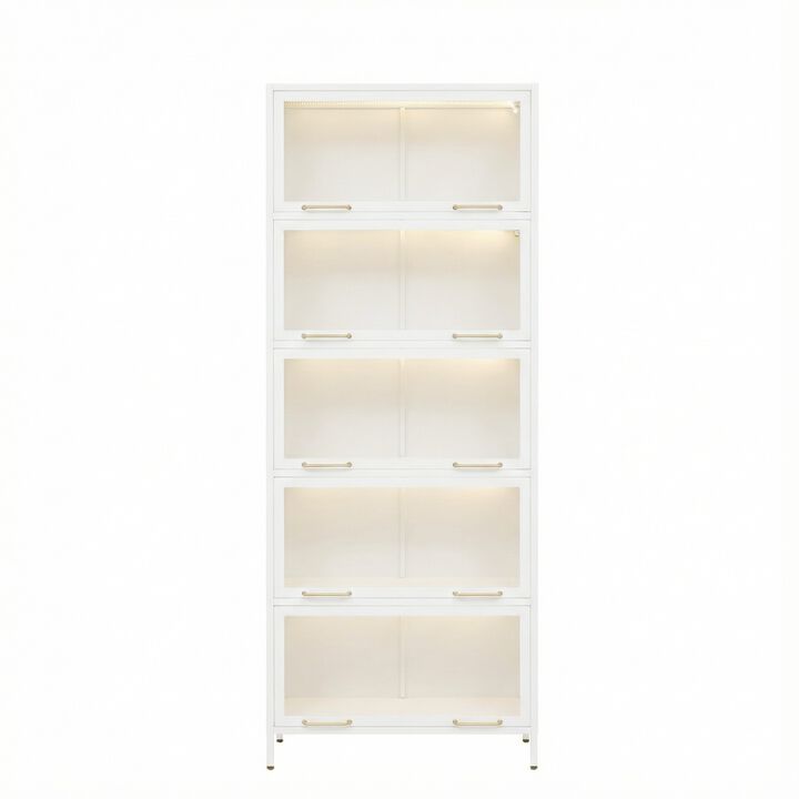 Wimnux Modern LED Lighted Metal Display Cabinet
