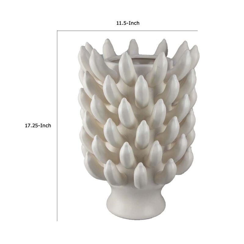 Joseph Accent Vase with Tiered Flame Accents, Ivory Ceramic 17 Inch