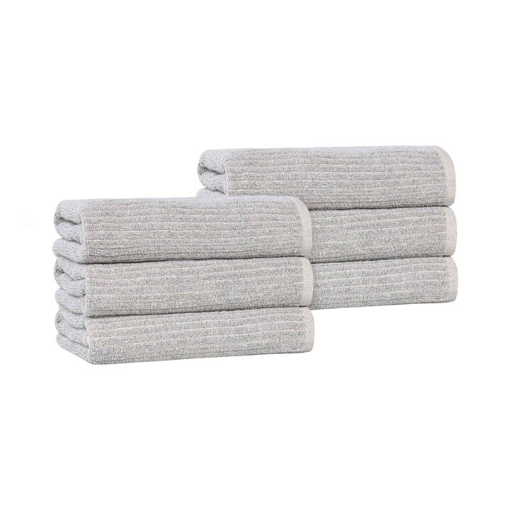 Set of 6 Cotton Blend Hand Towels with Textured Ribbed Design
