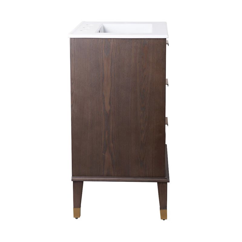 Hugo 24 in. Brown Oak Bathroom Vanity With White, 3-Hole Ceramic Sink Top image number 2