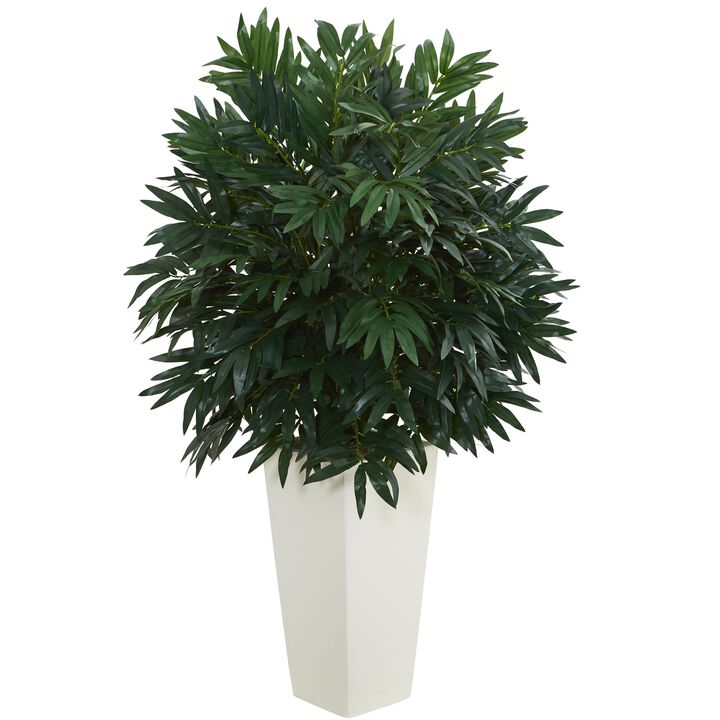 HomPlanti Double Bamboo Palm Artificial Plant in White Tower Vase