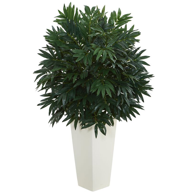 Hivvago Double Bamboo Palm Artificial Plant in White Tower Vase