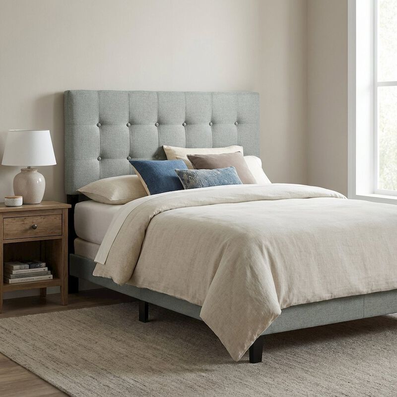 Upholstered Fabric Twin Headboard in Neutral Tone with Padded Design image number 3
