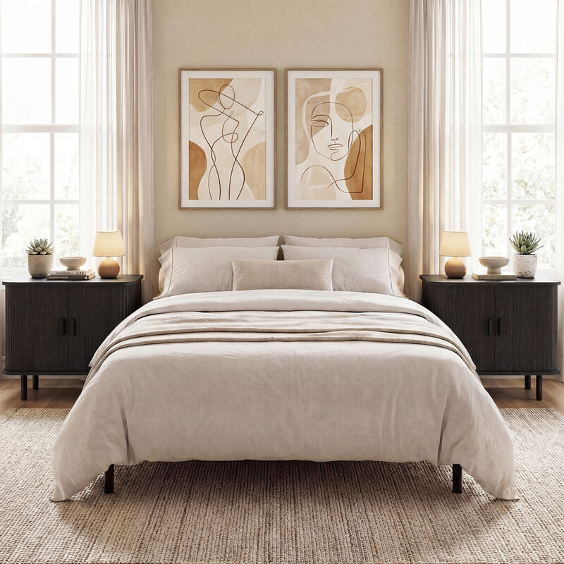 Modern Bedside Nightstand with Sliding Doors and Open Shelf for Bedroom image number 7