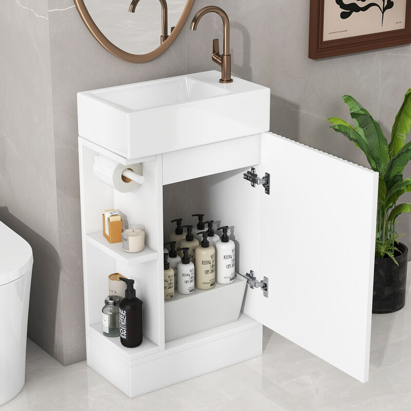 Whisen Modern Bathroom Vanity with Sink, Bathroom Vanity Cabinet with Two-tier Shelf - Gray