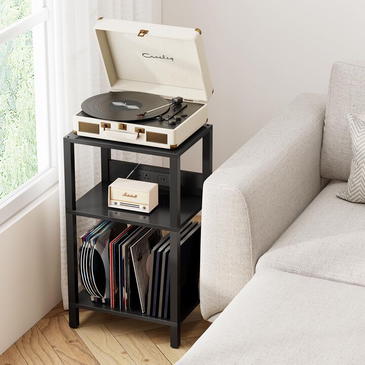 TUTOTAK Record Player Stand with Storage Up to 100 Albums,Record Storage Table,3 Tier End Table with Charging Station,Side Table