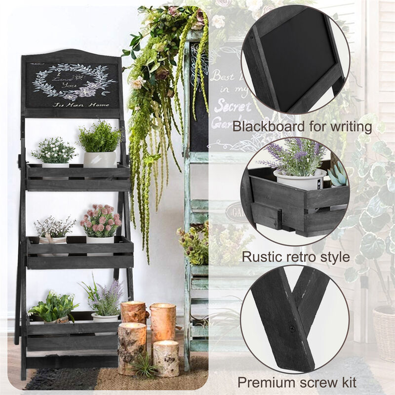 3-Tier Wood A-Frame Sidewalk Menu Chalkboard Sign with Display Shelf Plant Stand image number 7