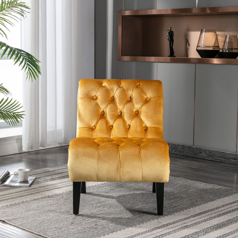 Modern Velvet Accent Chair, Armless Button Tufted Upholstered Barrel Chair with Wood Legs for Living Room, Bedroom, Office image number 2