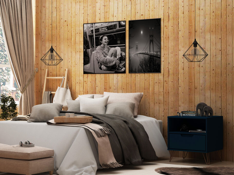 Rockefeller Blue 1-Drawer Nightstand