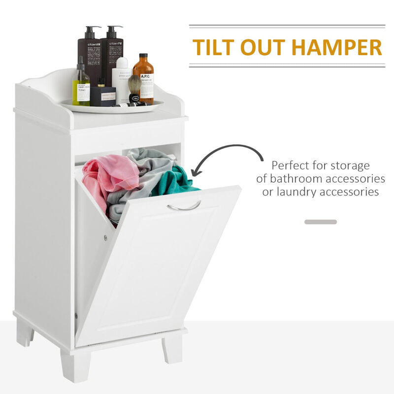 31" Tilt Out Laundry Hamper, Modern Country Freestanding Sorter Clothes Hamper, Small Bathroom Vanity Storage Cabinet Organizer, White