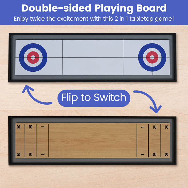 Portable 2 in 1 Shuffleboard and Curling Tabletop Game, Double Sided Board image number 4