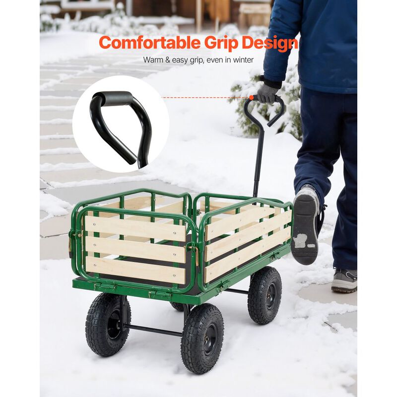 Pull Wagon for Kids with Foldable Panels, All-Terrain Wheels and Handle-Green image number 7