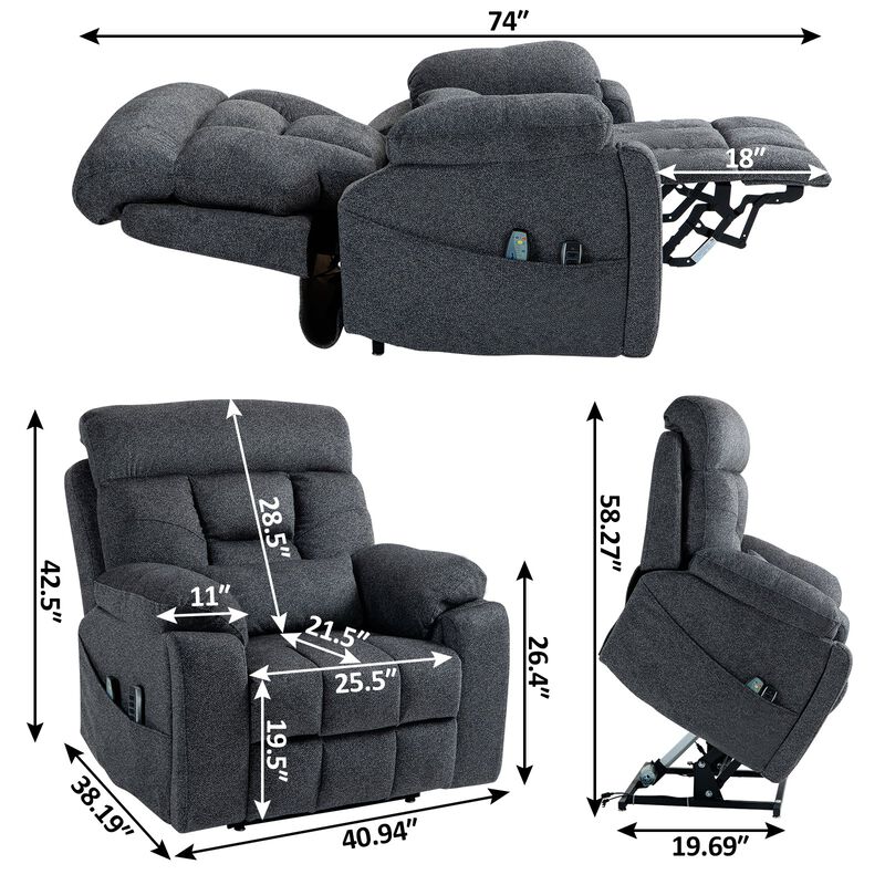 Velvet Electric Lift Recliner with Heating and Massage, Power Lift Sofa Chair with 2 Pocket Cup Holders, 2 Remote Controls, 4 OKIN Motors image number 2