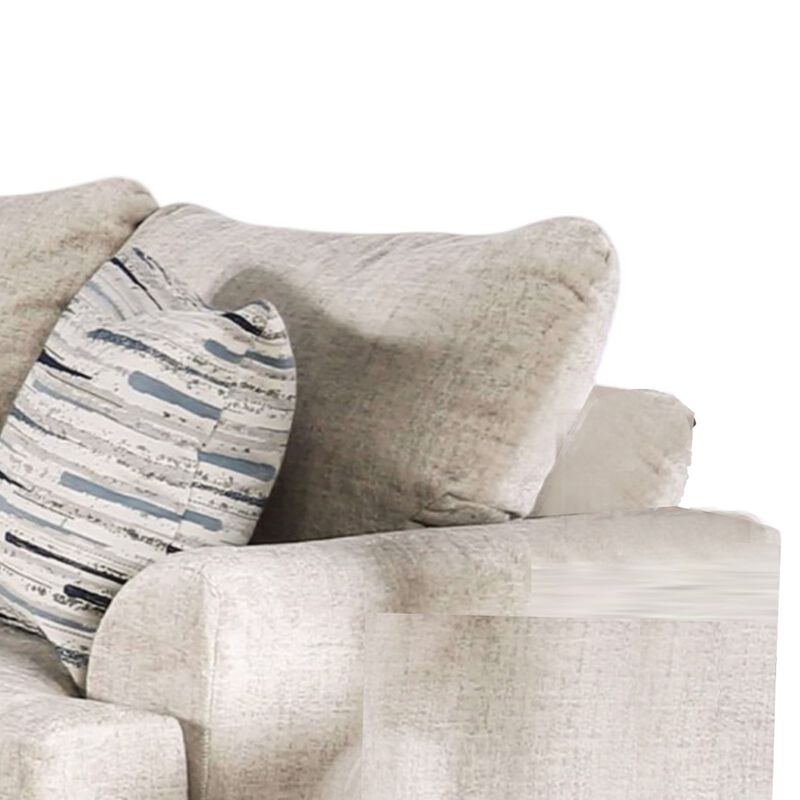 Lewis Loveseat with 2 Accent PIllows, 67 Inch, Cream Fabric - Benzara image number 2