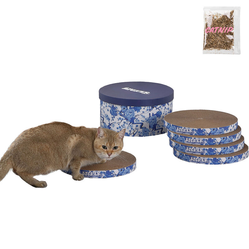 Kate Modern Patterned Cardboard Reversible Cat Scratcher Pad in Box with Catnip