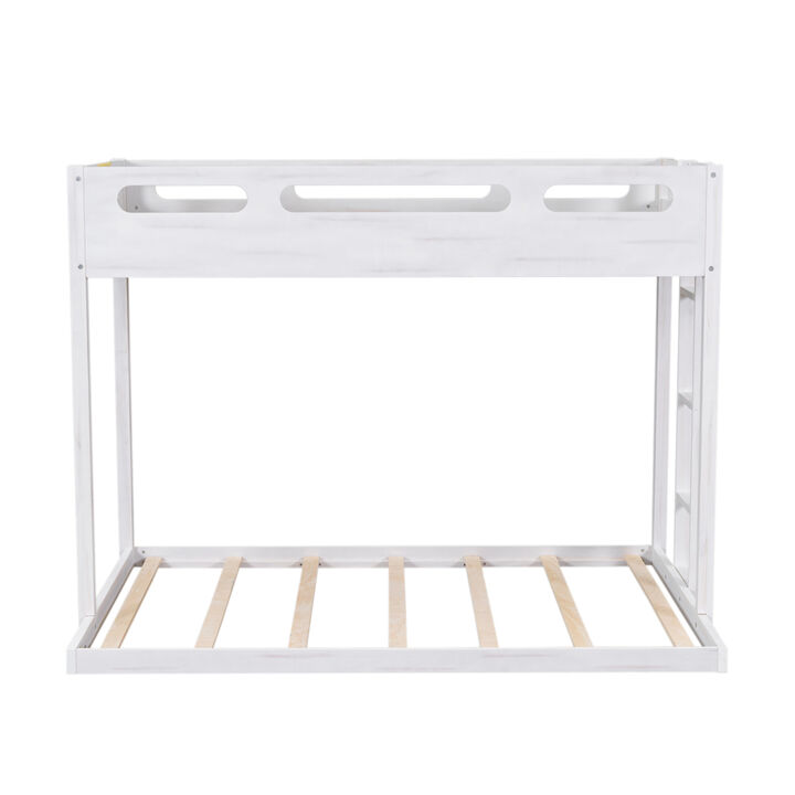 Twin over Full Bunk Bed with Builtin Ladder, White