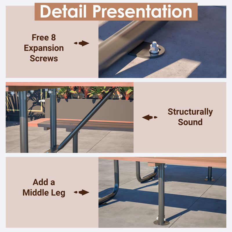 WOW PIONEER 72 Inch Rectangular 6-Person Outdoor Picnic Table with Built-in Benches, 1.97 Inch Umbrella Hole, Waterproof Corrosion Resistant image number 5