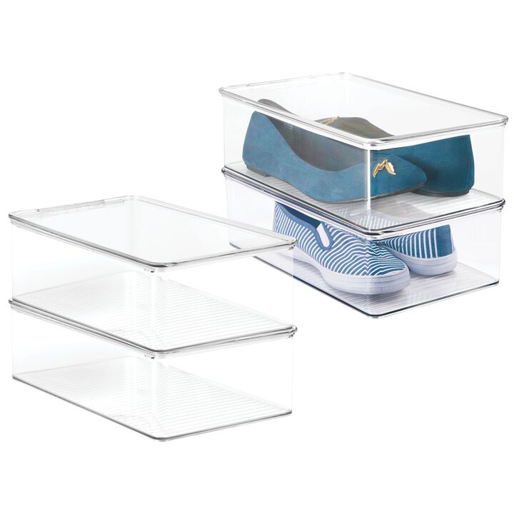 mDesign Plastic Bedroom Closet Storage Organizer Box, Hinge Lid, 2 Pack, Clear