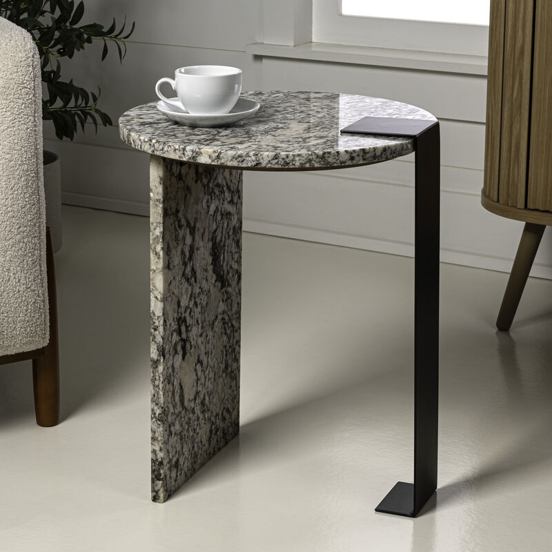 Lyra 17" Contemporary Natural Marble/Metal Handmade Round End Table