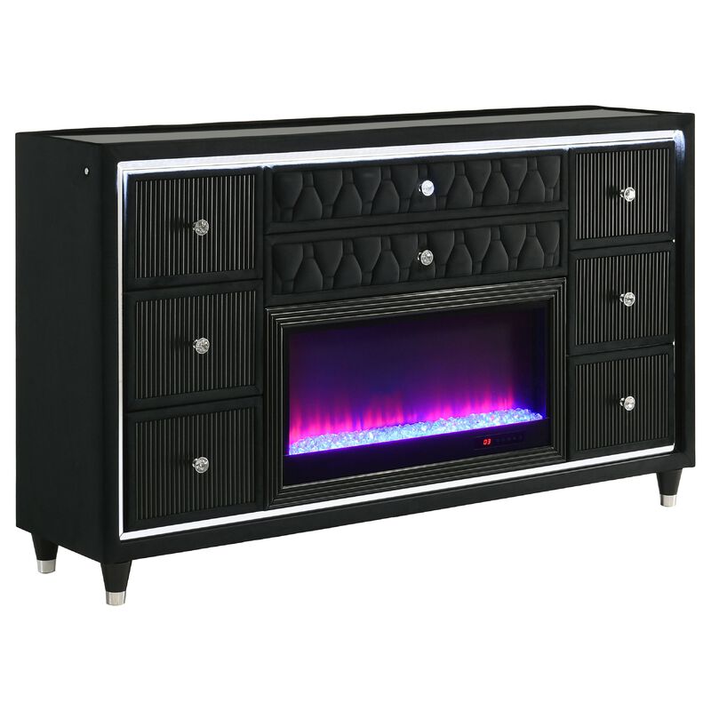 Maren Wide Dresser, 8 Drawers, LED Flame box, Velvet image number 2