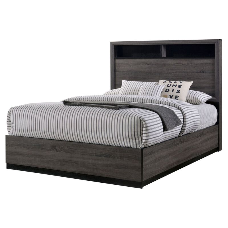 3pc King Bedroom Set, Gray, Black Wood, 2 Nightstands image number 2