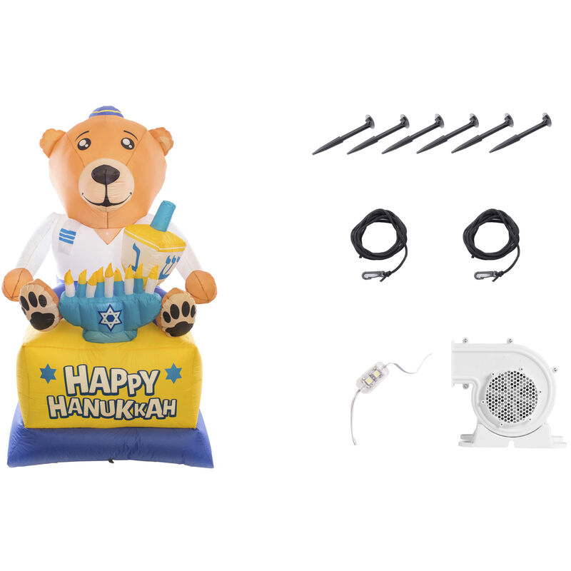 Giant Hanukkah Inflatable Bear - Yard Decor with Built-in Bulbs, Tie-Down Points, and Powerful Built in Fan
