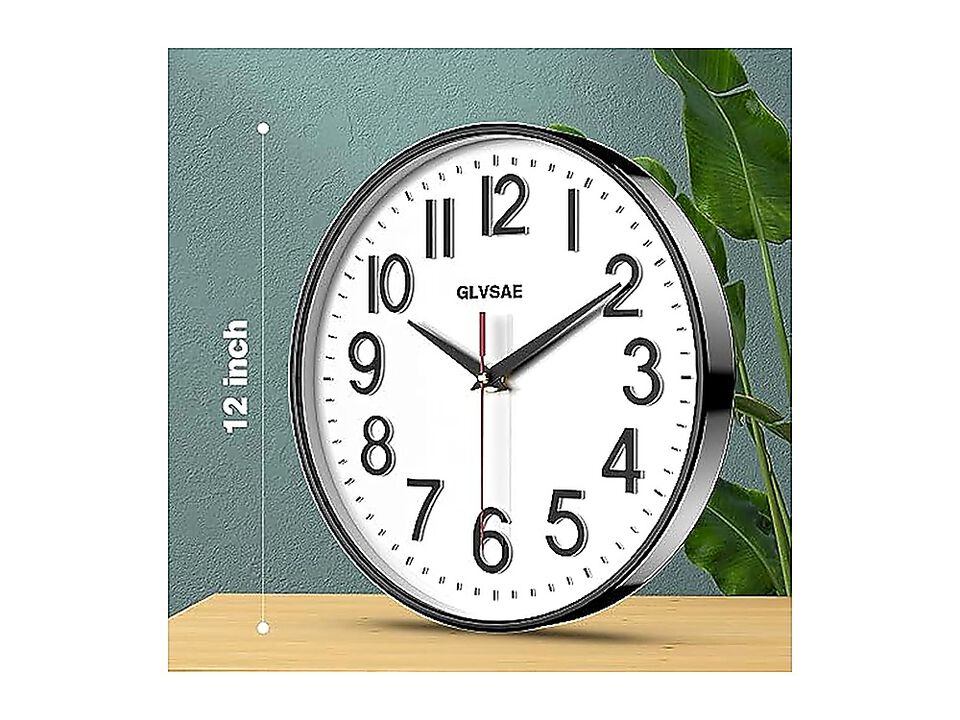 Wall Clock 12 Inch Non Ticking Clocks Battery Operated Large Easy Read Dial