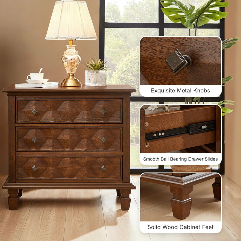 Nufwor Built‑in Charging Station Farmhouse 3‑Drawer Nightstand image number 3