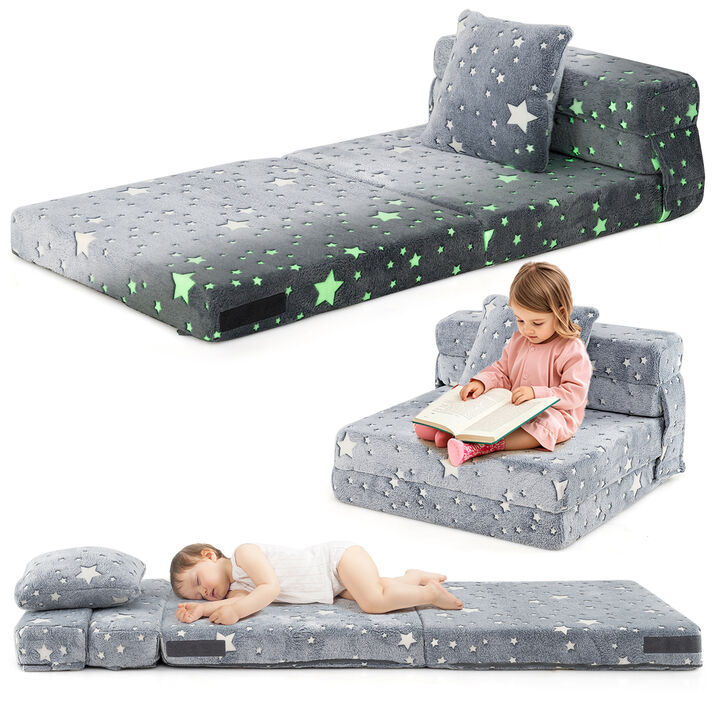Kids Folding Sofa Bed Floor Mattress Glow in the Dark with Pillow-Multicolor