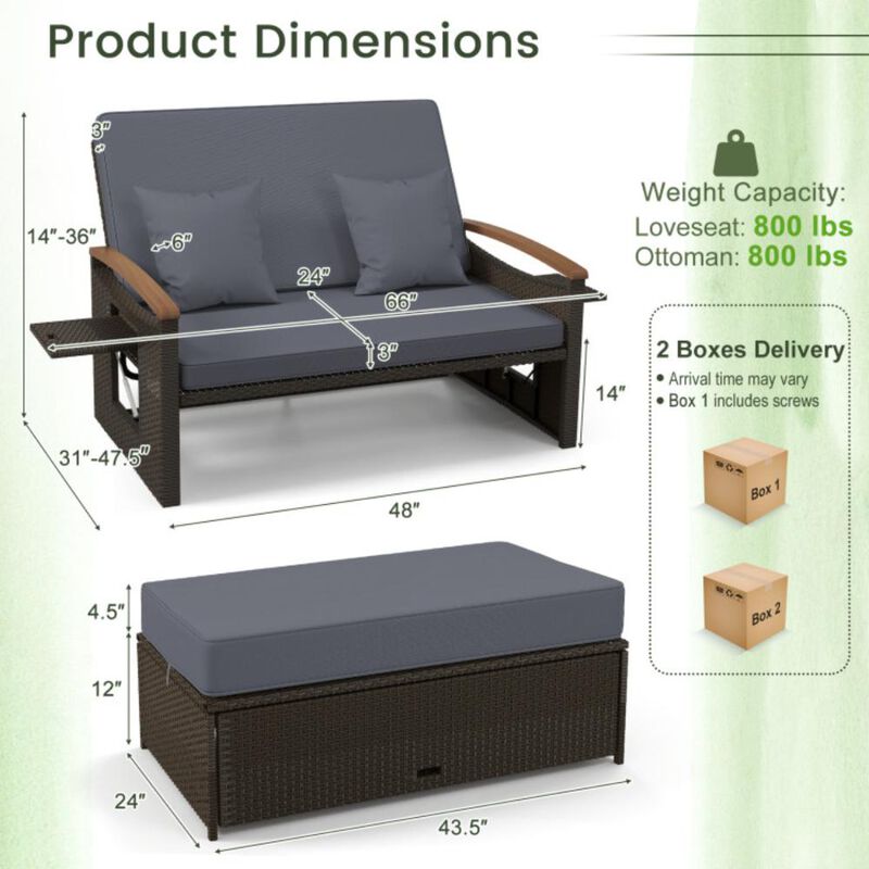 Hivvago Outdoor Wicker Daybed with Folding Panels and Storage Ottoman image number 9