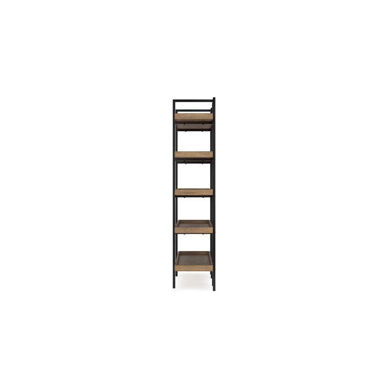 Tey Bookcase, 5 Display Shelves, Brown Mango Wood, Gray Metal Frame - Benzara image number 3