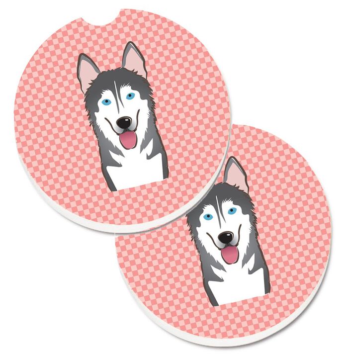 Caroline's Treasures Checkerboard Pink Alaskan Malamute Set of 2 Cup Holder Car Coasters BB1218CARC, 2.56, Multicolor