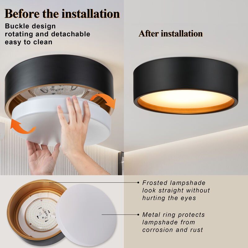 14 in. Modern Black and Gold  Dimmable Integrated LED Flush Mount Ceiling Light image number 7