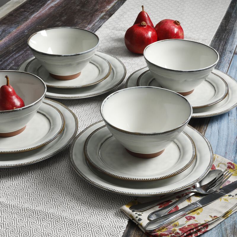 Gibson Elite Terranea 12 Piece Stoneware Dinnerware Set in White, Service for 4