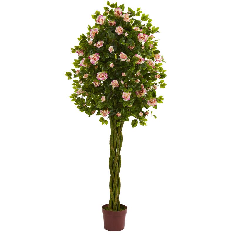 Hivvago 6 Feet Rose Artificial Tree with Woven Trunk