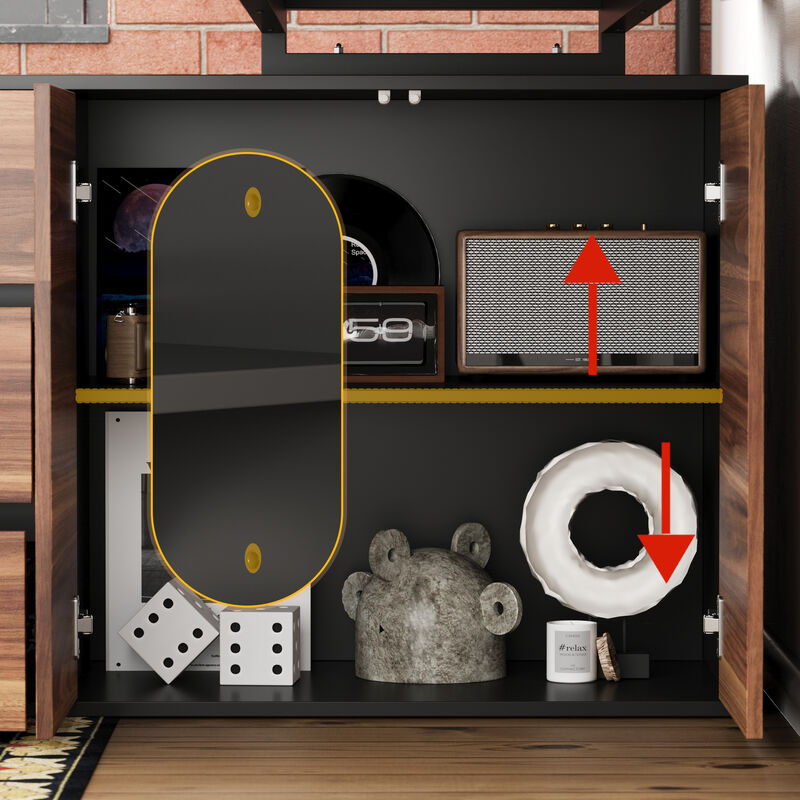 54.3 in. Reversible L-Shaped Brown Wood Writing Desk Office Workstation With Adjustable Shelves, Drawers, Doors Cabinet